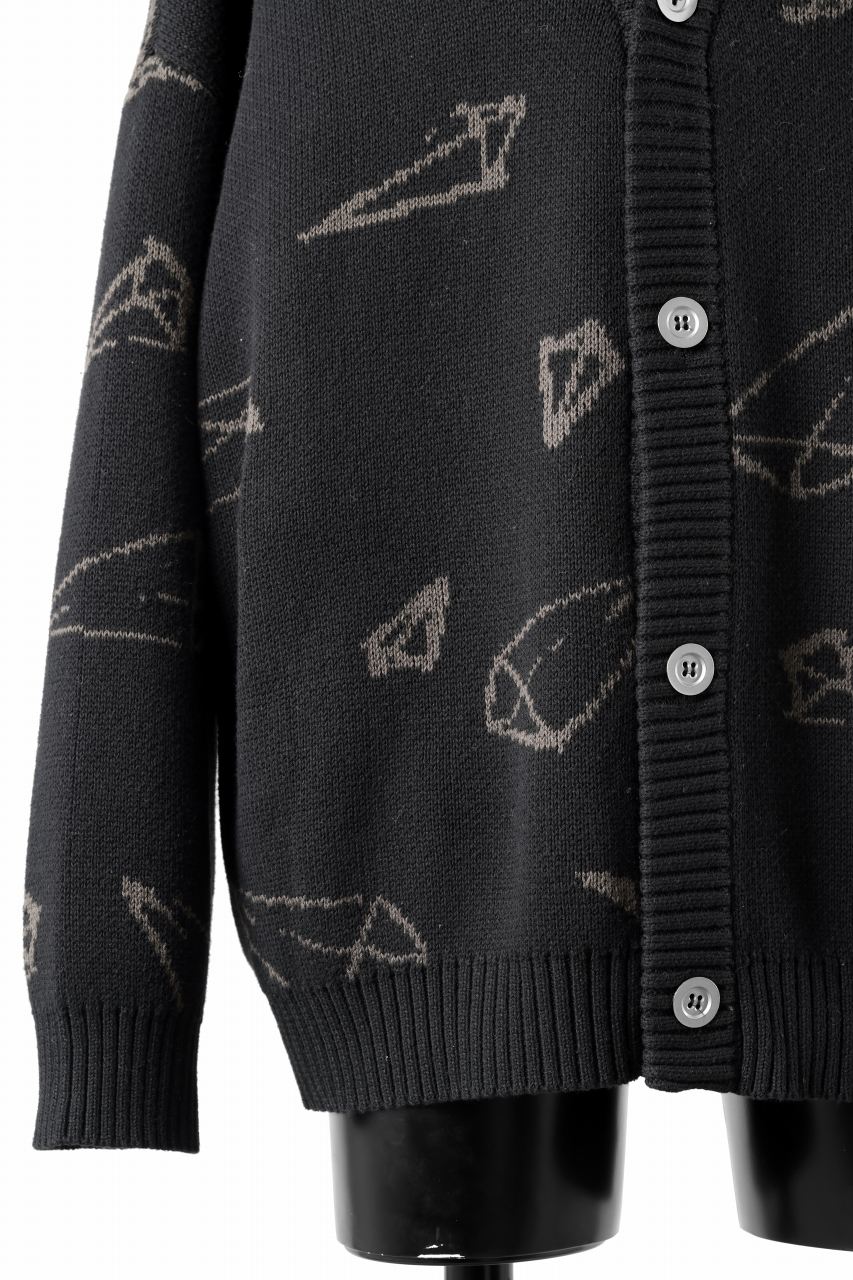 A.F ARTEFACT PYRA PATTERN COTTON KNIT CARDIGAN (BLACK x BROWN) - Image 11