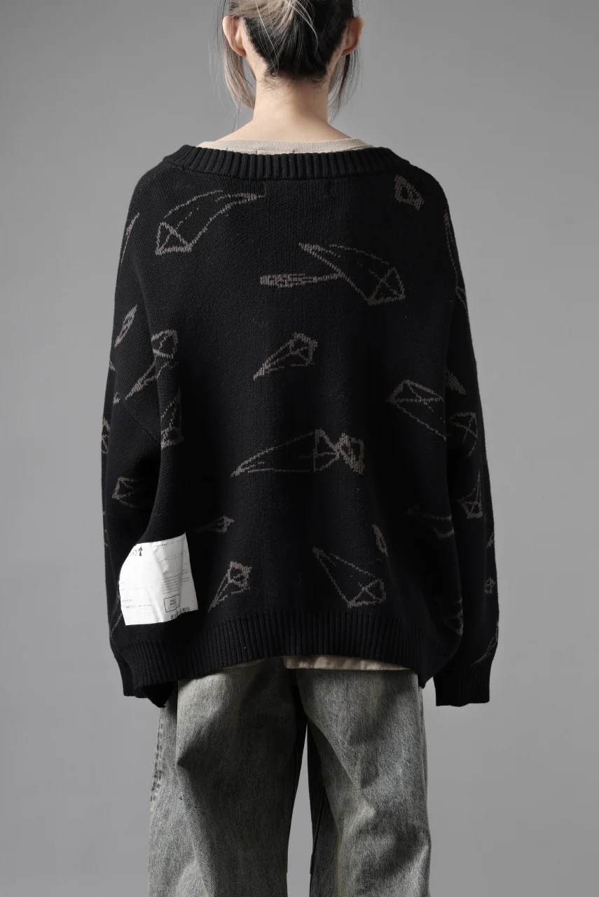A.F ARTEFACT PYRA PATTERN COTTON KNIT CARDIGAN (BLACK x BROWN) - Image 4