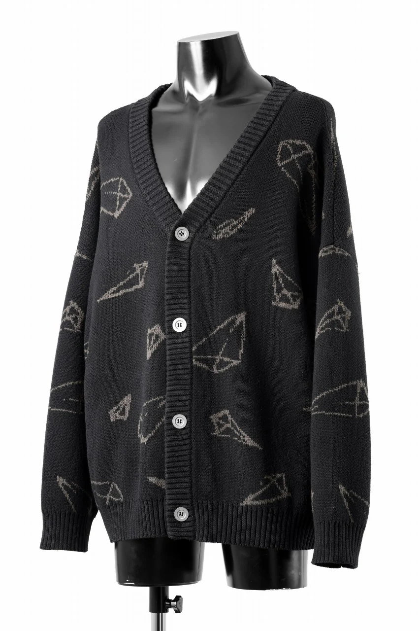A.F ARTEFACT PYRA PATTERN COTTON KNIT CARDIGAN (BLACK x BROWN) - Image 7
