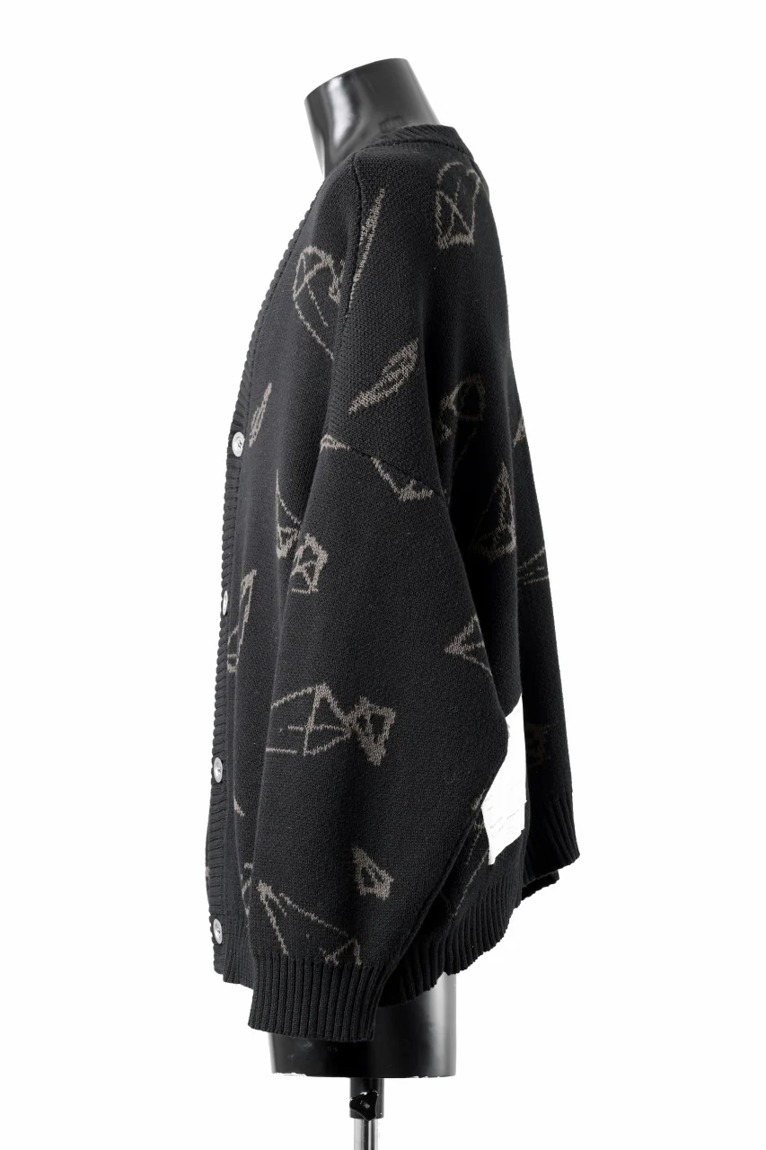 A.F ARTEFACT PYRA PATTERN COTTON KNIT CARDIGAN (BLACK x BROWN) - Image 8