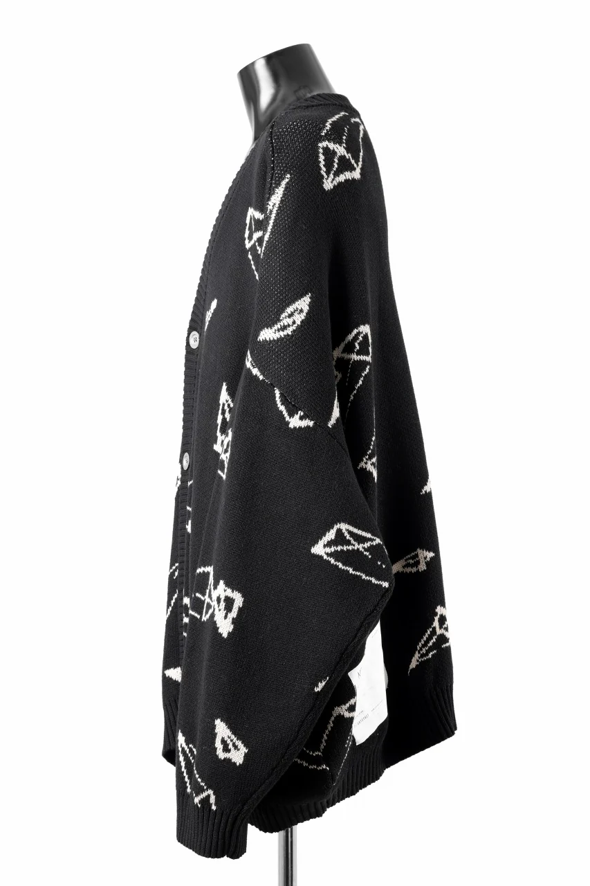 A.F ARTEFACT PYRA PATTERN COTTON KNIT CARDIGAN (BLACK x IVORY) - Image 3