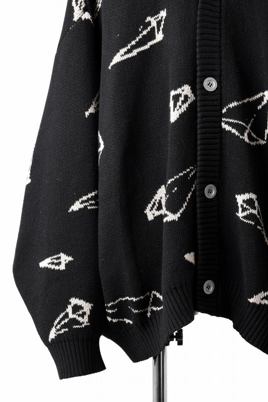 A.F ARTEFACT PYRA PATTERN COTTON KNIT CARDIGAN (BLACK x IVORY) - Image 6