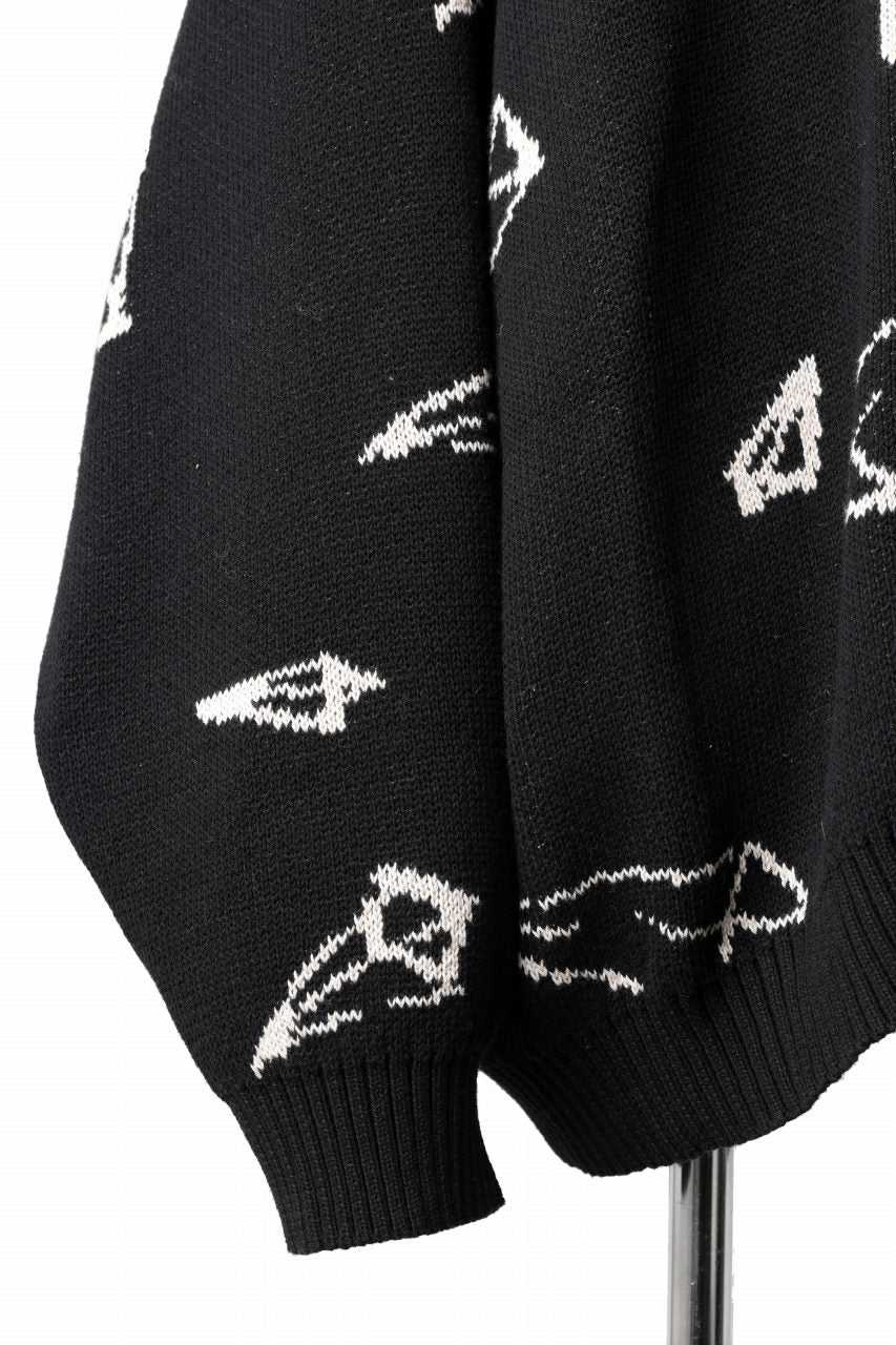 A.F ARTEFACT PYRA PATTERN COTTON KNIT CARDIGAN (BLACK x IVORY) - Image 7