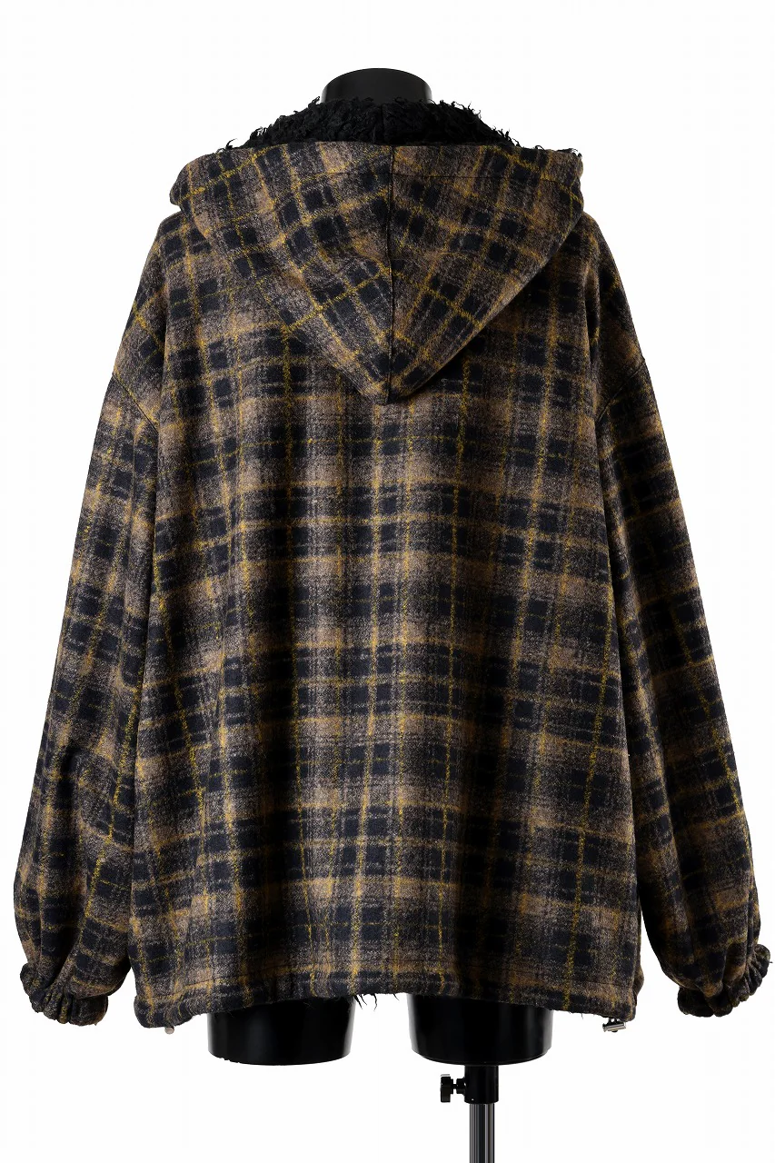 A.F ARTEFACT REVERSIBLE HALF ZIP HOODED BLOUOSN (BROWN CHECK×BLACK) - Image 5