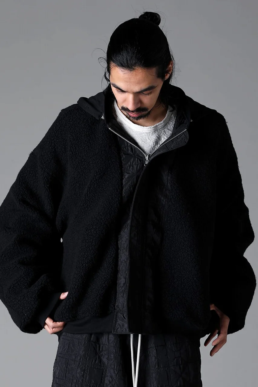 A.F ARTEFACT REVERSIBLE TEDDY BOMBER JACKET / DECORATIVE LATTICE PATTERN (BLACK) - Image 17
