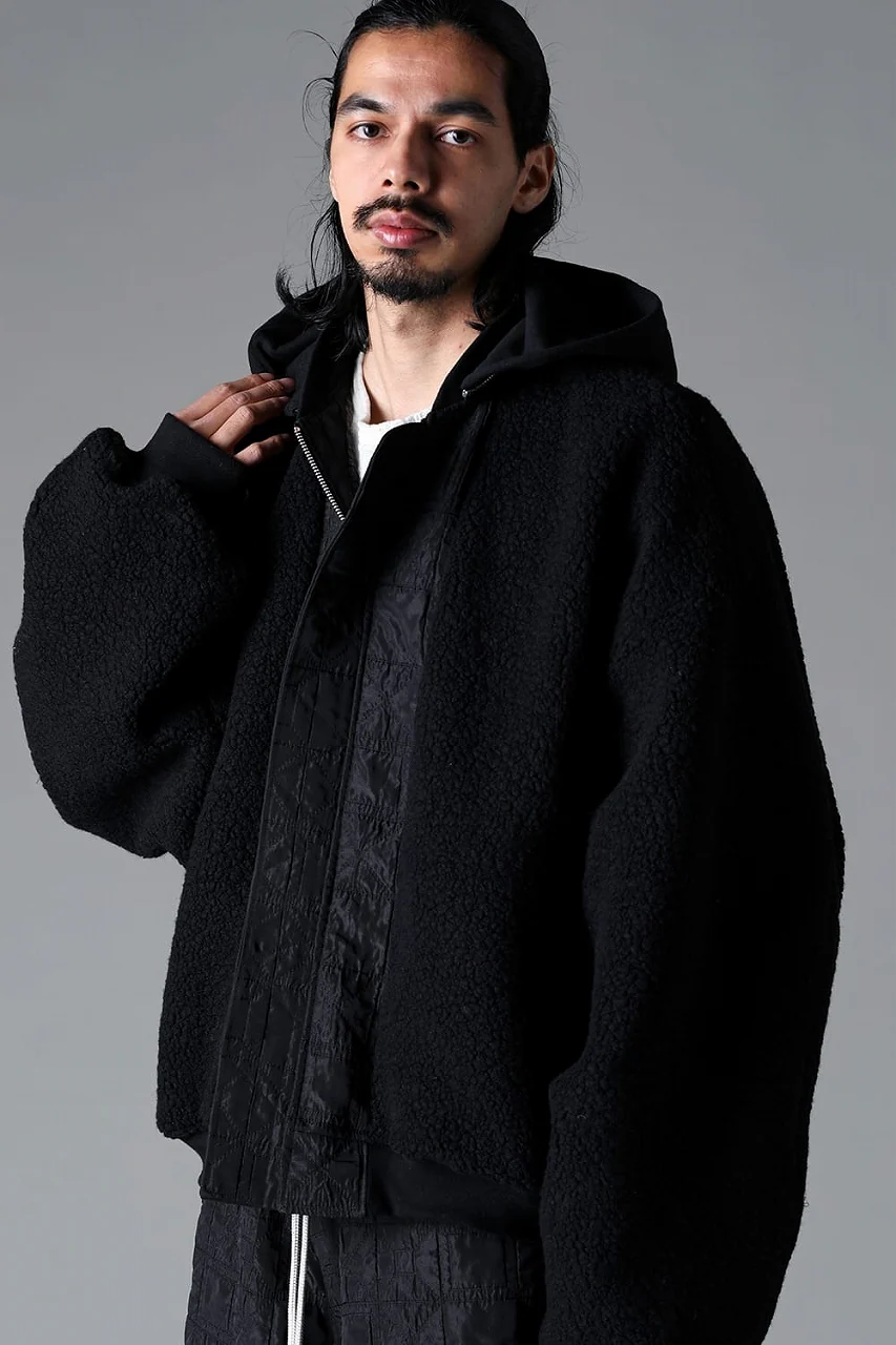 A.F ARTEFACT REVERSIBLE TEDDY BOMBER JACKET / DECORATIVE LATTICE PATTERN (BLACK) - Image 19