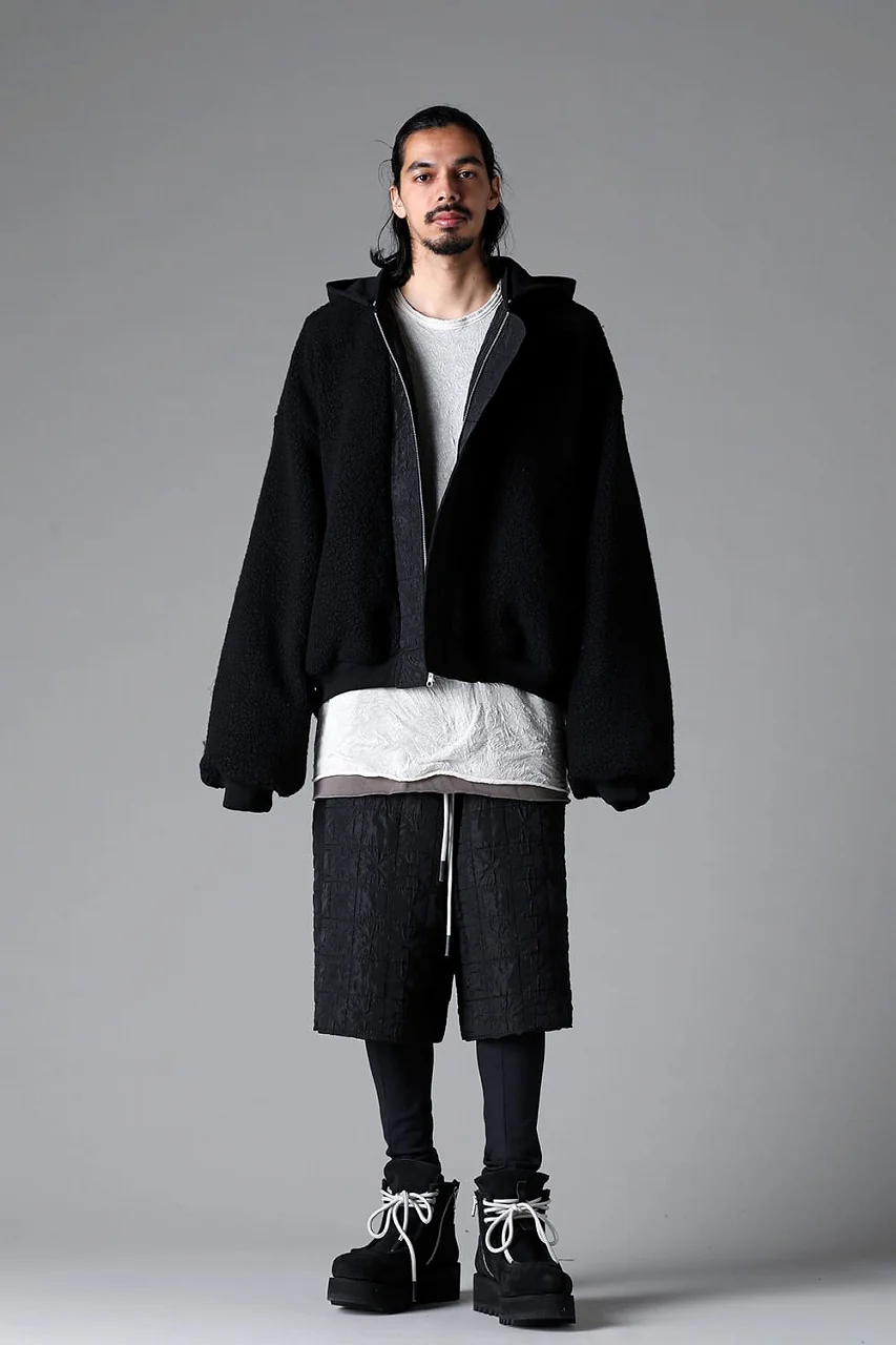 A.F ARTEFACT REVERSIBLE TEDDY BOMBER JACKET / DECORATIVE LATTICE PATTERN (BLACK) - Image 20
