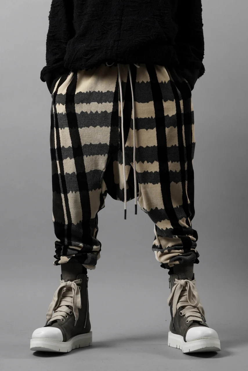 A.F ARTEFACT SAROUEL JOGGER PANTS / JACQUARD DEFORMED PLAID VELOR (BLACK x GREY x IVORY) - Image 11