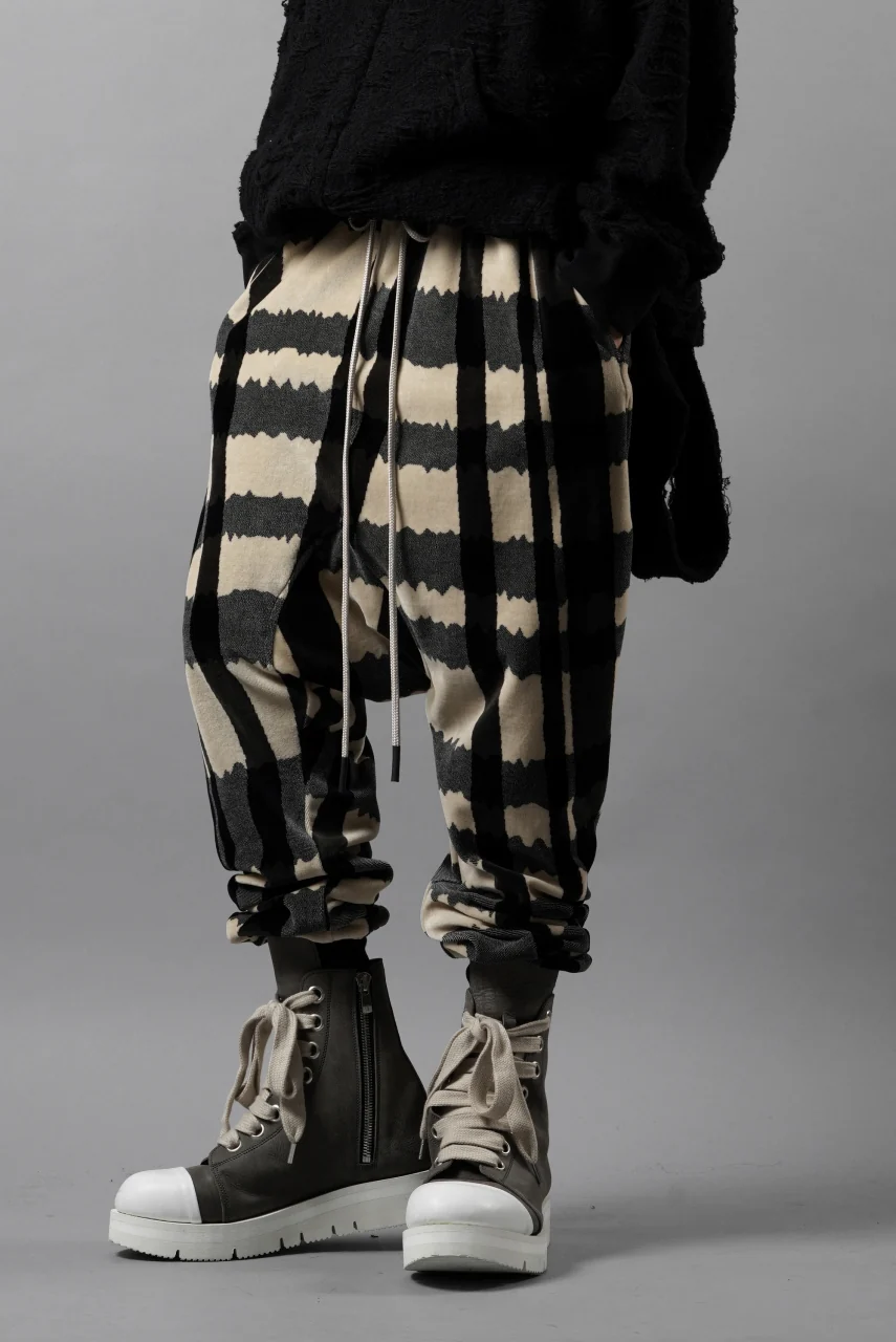 A.F ARTEFACT SAROUEL JOGGER PANTS / JACQUARD DEFORMED PLAID VELOR (BLACK x GREY x IVORY) - Image 12