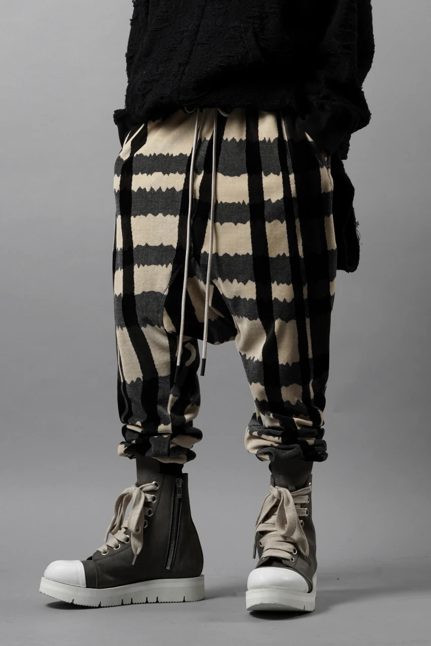 A.F ARTEFACT SAROUEL JOGGER PANTS / JACQUARD DEFORMED PLAID VELOR (BLACK x GREY x IVORY) - Image 13
