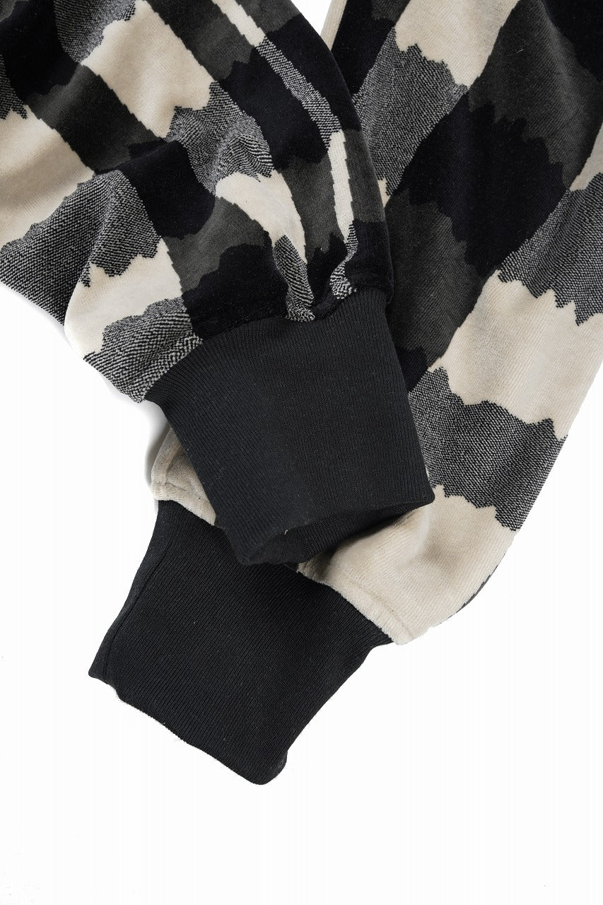 A.F ARTEFACT SAROUEL JOGGER PANTS / JACQUARD DEFORMED PLAID VELOR (BLACK x GREY x IVORY) - Image 8