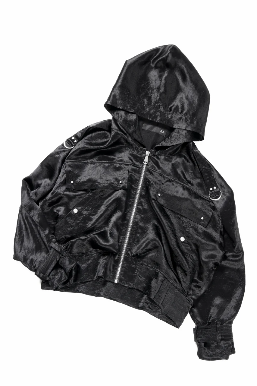 A.F ARTEFACT SATIN MILITARY HOODIE BLOUSON (BLACK) - Image 4
