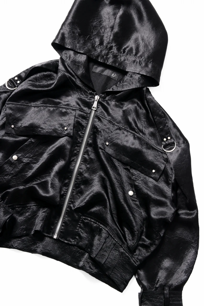 A.F ARTEFACT SATIN MILITARY HOODIE BLOUSON (BLACK) - Image 9