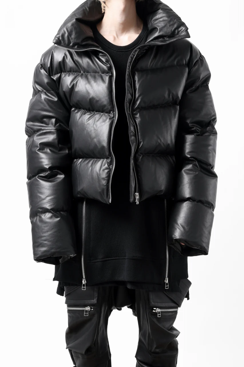 A.F ARTEFACT SHEEP SKIN LEATHER HIGH-NECK SHORT DOWN JACKET (BLACK) - Image 36