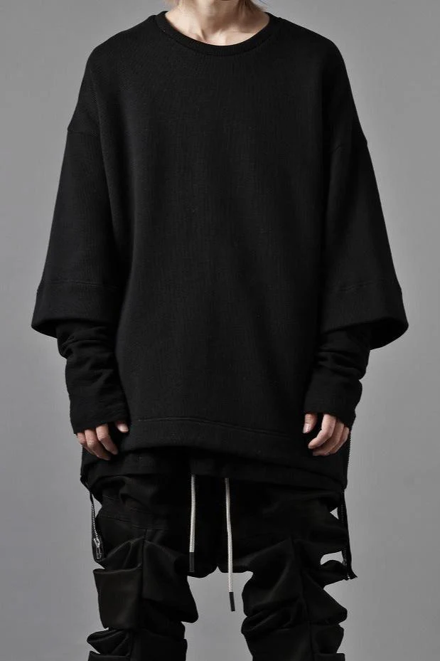 A.F ARTEFACT SIDE ZIP LAYERED PULLOVER / RIB KNIT JERSEY (BLACK) - Image 2