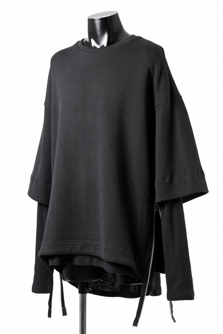 A.F ARTEFACT SIDE ZIP LAYERED PULLOVER / RIB KNIT JERSEY (BLACK) - Image 3