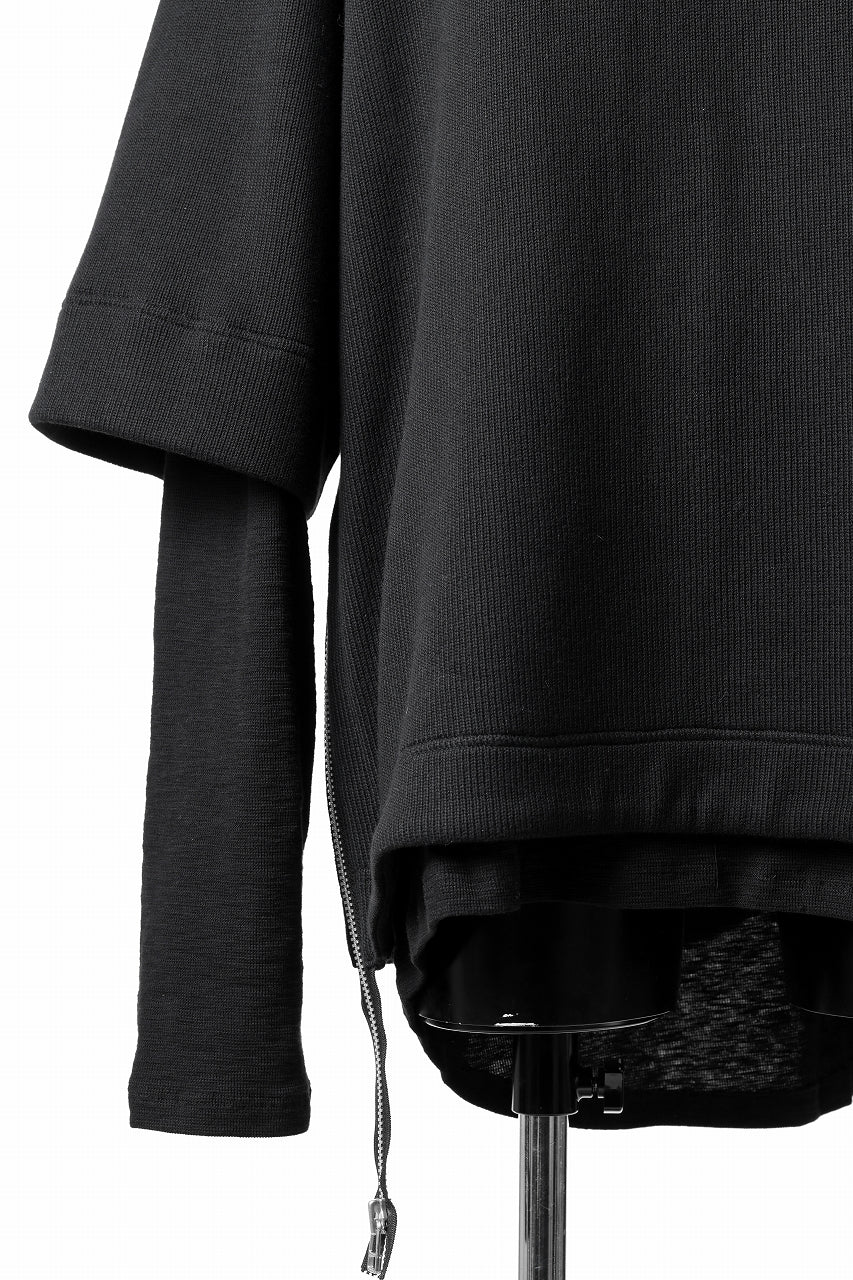 A.F ARTEFACT SIDE ZIP LAYERED PULLOVER / RIB KNIT JERSEY (BLACK) - Image 9
