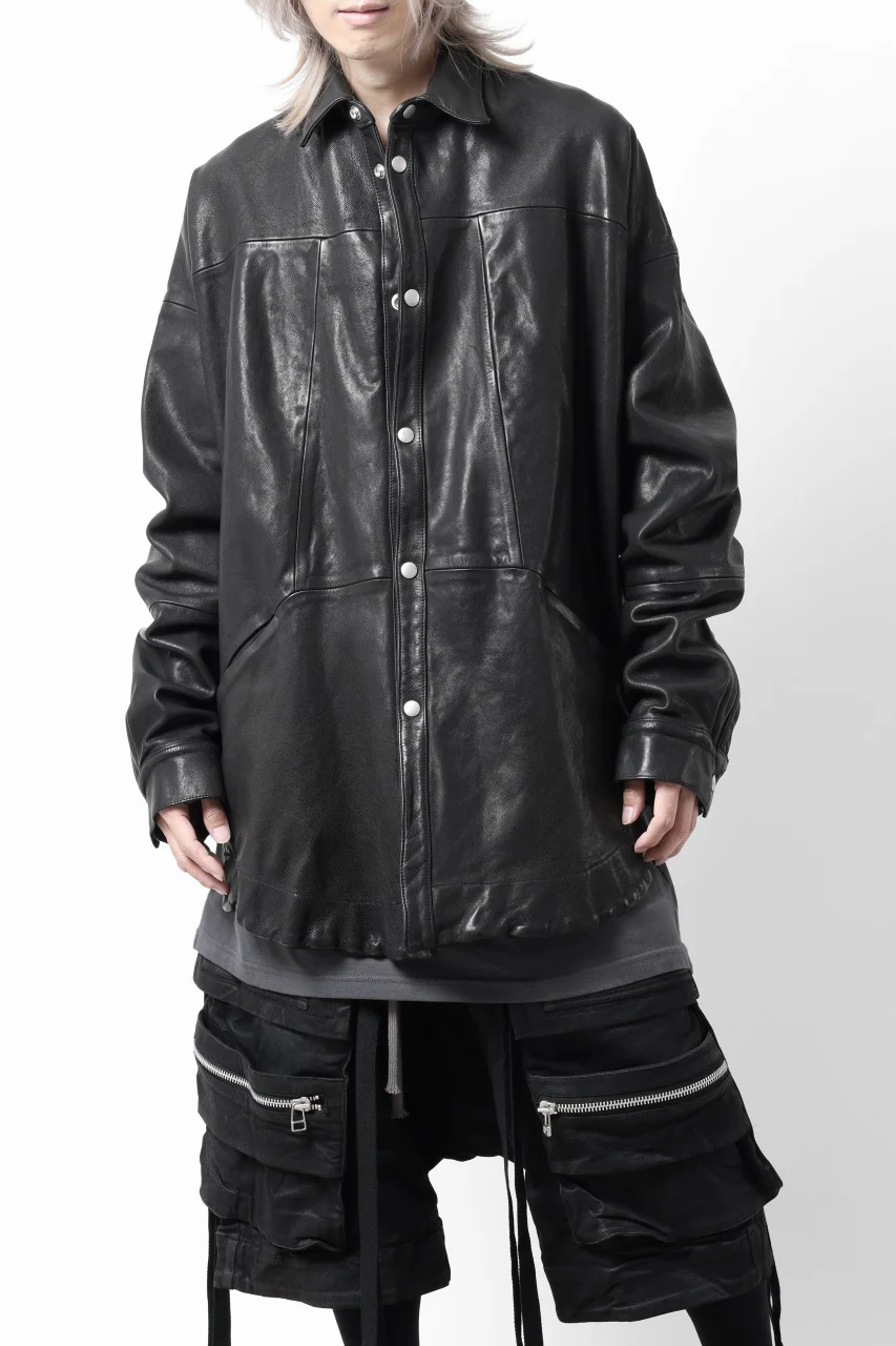 A.F ARTEFACT SNAPPED COCOON SHIRT-JACKET / SOFT GOAT LEATHER (BLACK) - Image 10