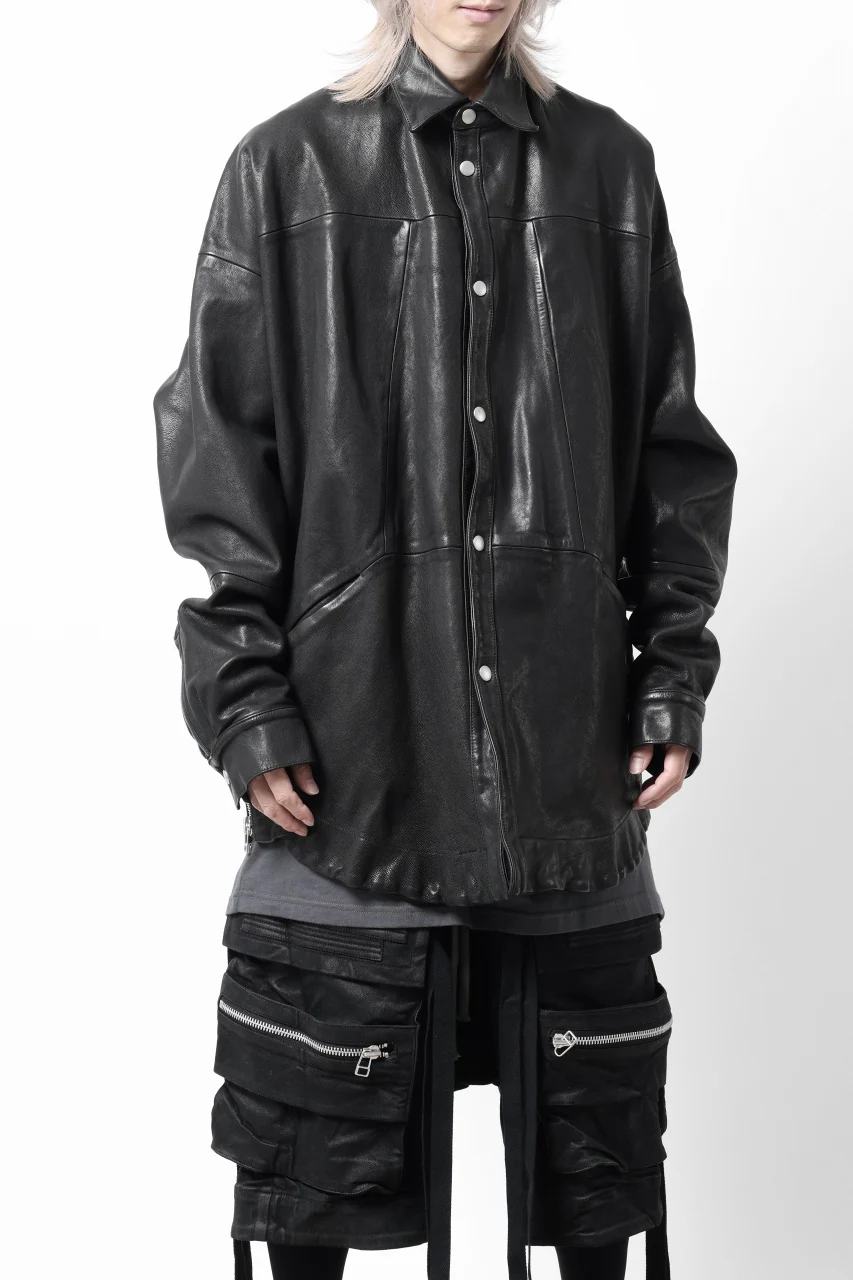 A.F ARTEFACT SNAPPED COCOON SHIRT-JACKET / SOFT GOAT LEATHER (BLACK) - Image 11