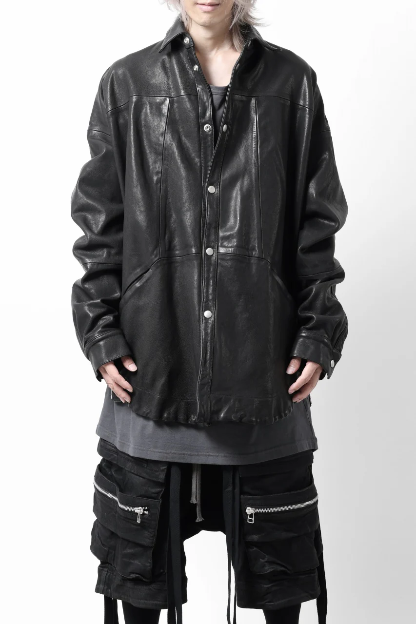 A.F ARTEFACT SNAPPED COCOON SHIRT-JACKET / SOFT GOAT LEATHER (BLACK) - Image 12