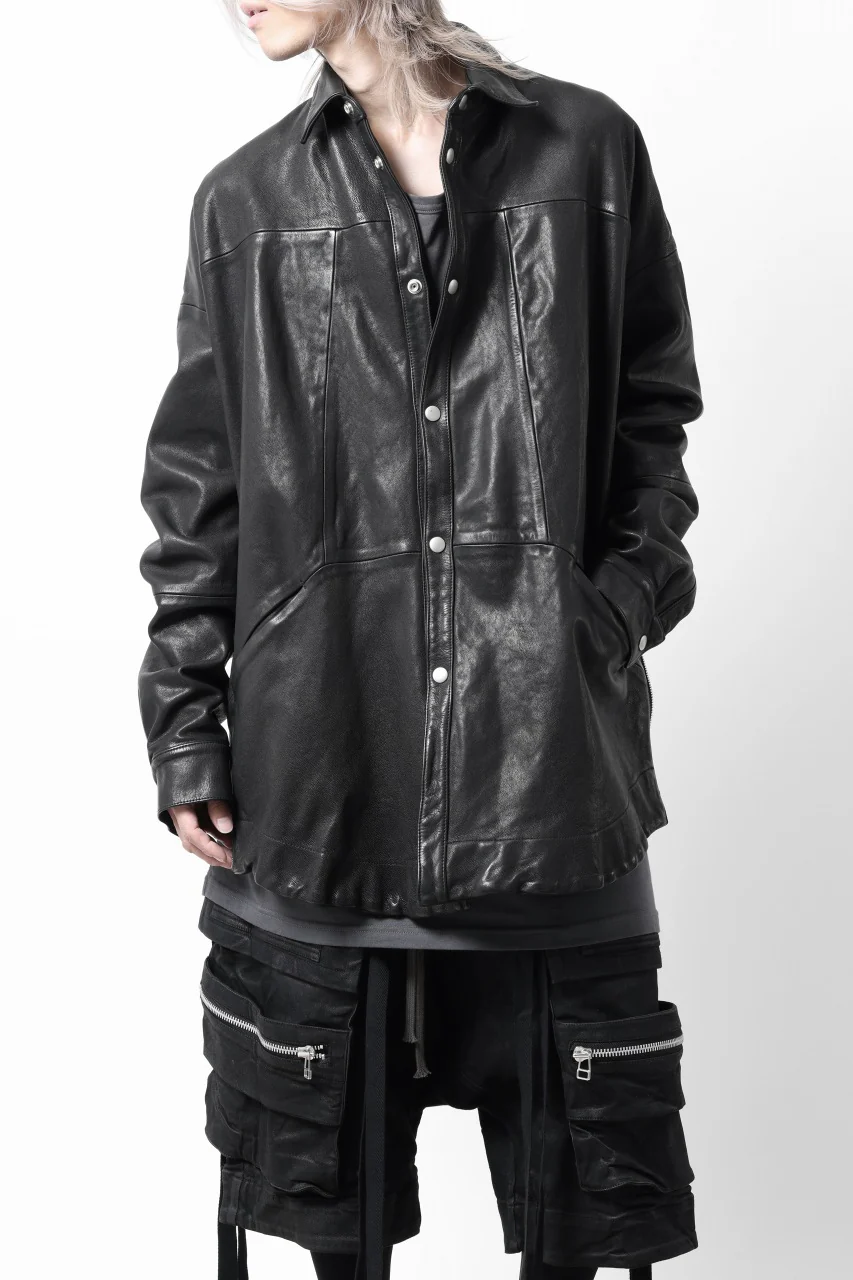 A.F ARTEFACT SNAPPED COCOON SHIRT-JACKET / SOFT GOAT LEATHER (BLACK) - Image 14
