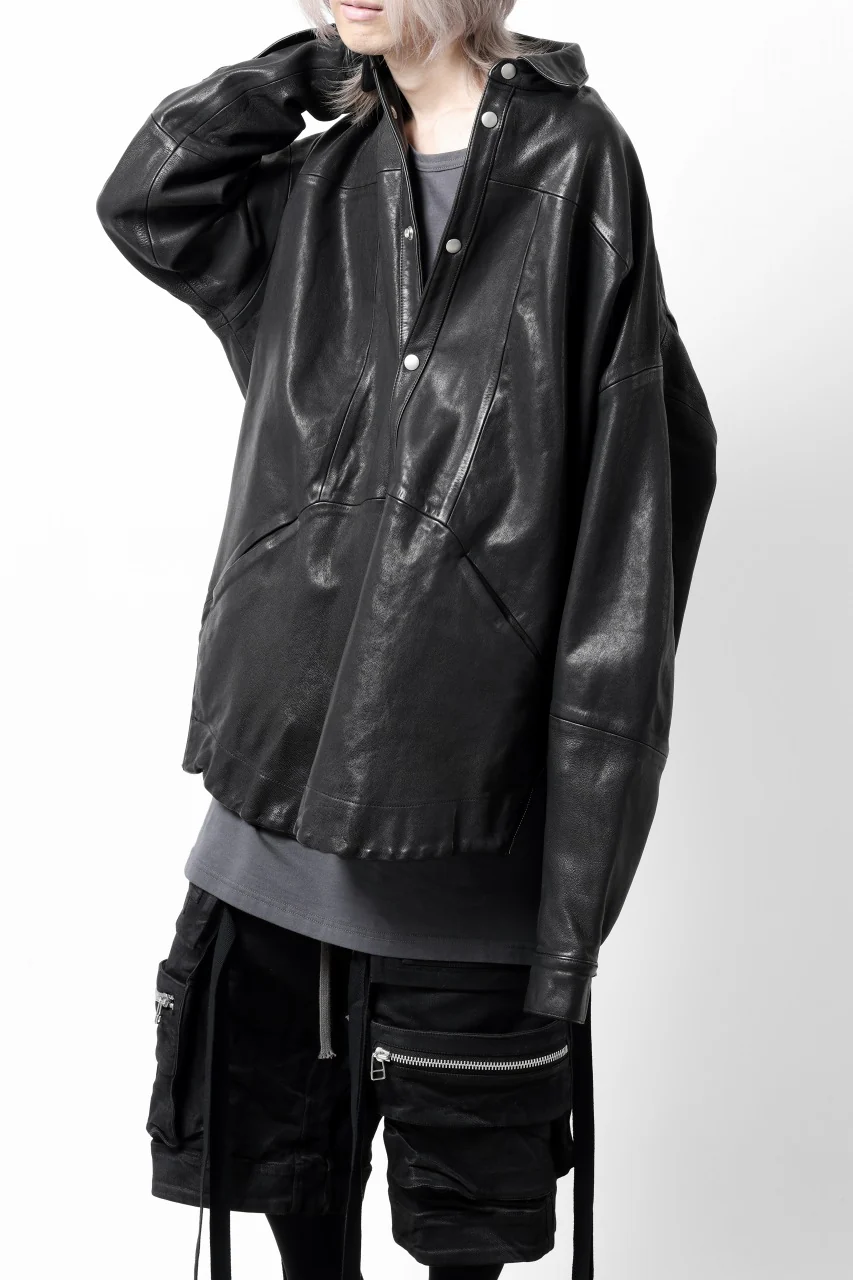 A.F ARTEFACT SNAPPED COCOON SHIRT-JACKET / SOFT GOAT LEATHER (BLACK) - Image 16