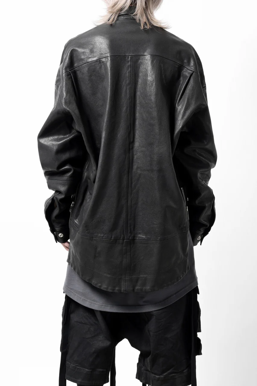 A.F ARTEFACT SNAPPED COCOON SHIRT-JACKET / SOFT GOAT LEATHER (BLACK) - Image 17