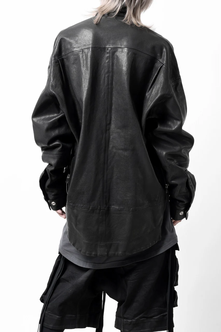 A.F ARTEFACT SNAPPED COCOON SHIRT-JACKET / SOFT GOAT LEATHER (BLACK) - Image 18