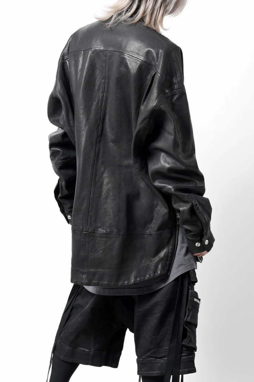A.F ARTEFACT SNAPPED COCOON SHIRT-JACKET / SOFT GOAT LEATHER (BLACK) - Image 19