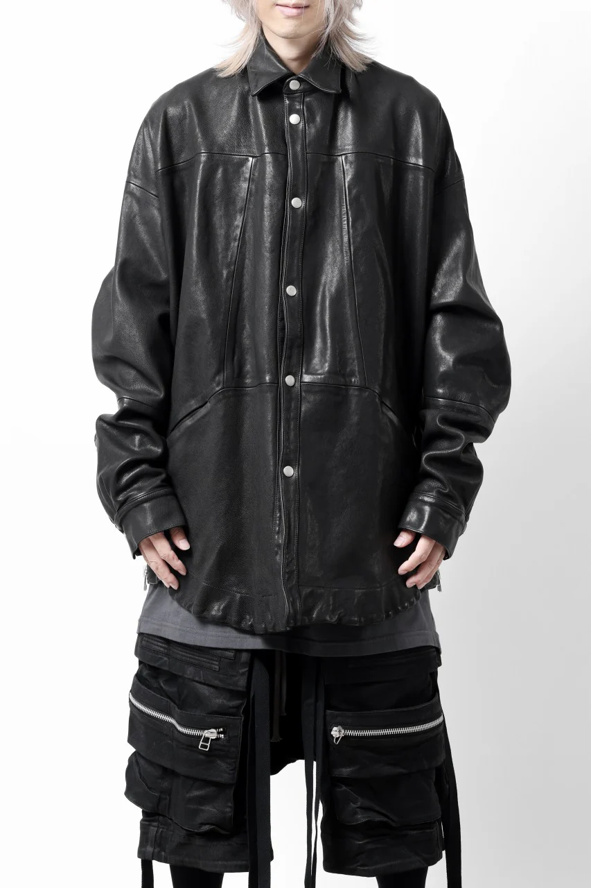 A.F ARTEFACT SNAPPED COCOON SHIRT-JACKET / SOFT GOAT LEATHER (BLACK) - Image 2