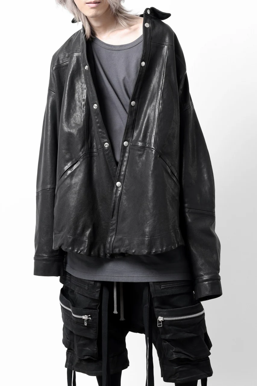 A.F ARTEFACT SNAPPED COCOON SHIRT-JACKET / SOFT GOAT LEATHER (BLACK) - Image 21