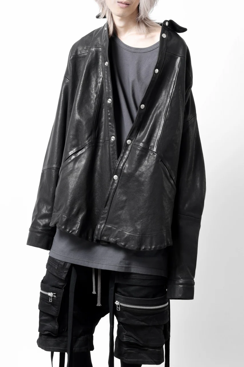 A.F ARTEFACT SNAPPED COCOON SHIRT-JACKET / SOFT GOAT LEATHER (BLACK) - Image 22