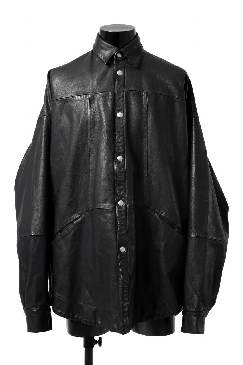 A.F ARTEFACT SNAPPED COCOON SHIRT-JACKET / SOFT GOAT LEATHER (BLACK) - Image 23