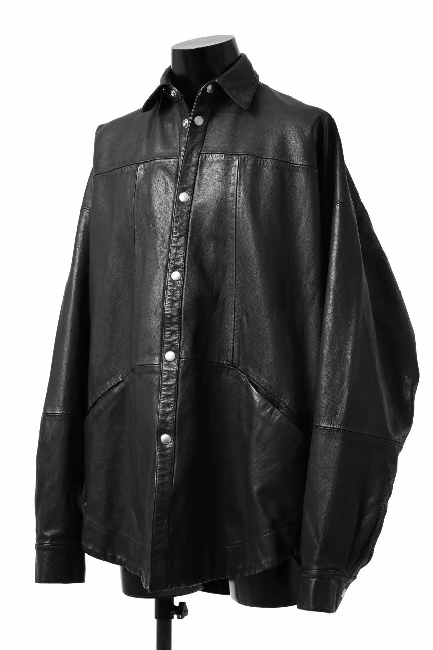 A.F ARTEFACT SNAPPED COCOON SHIRT-JACKET / SOFT GOAT LEATHER (BLACK) - Image 25