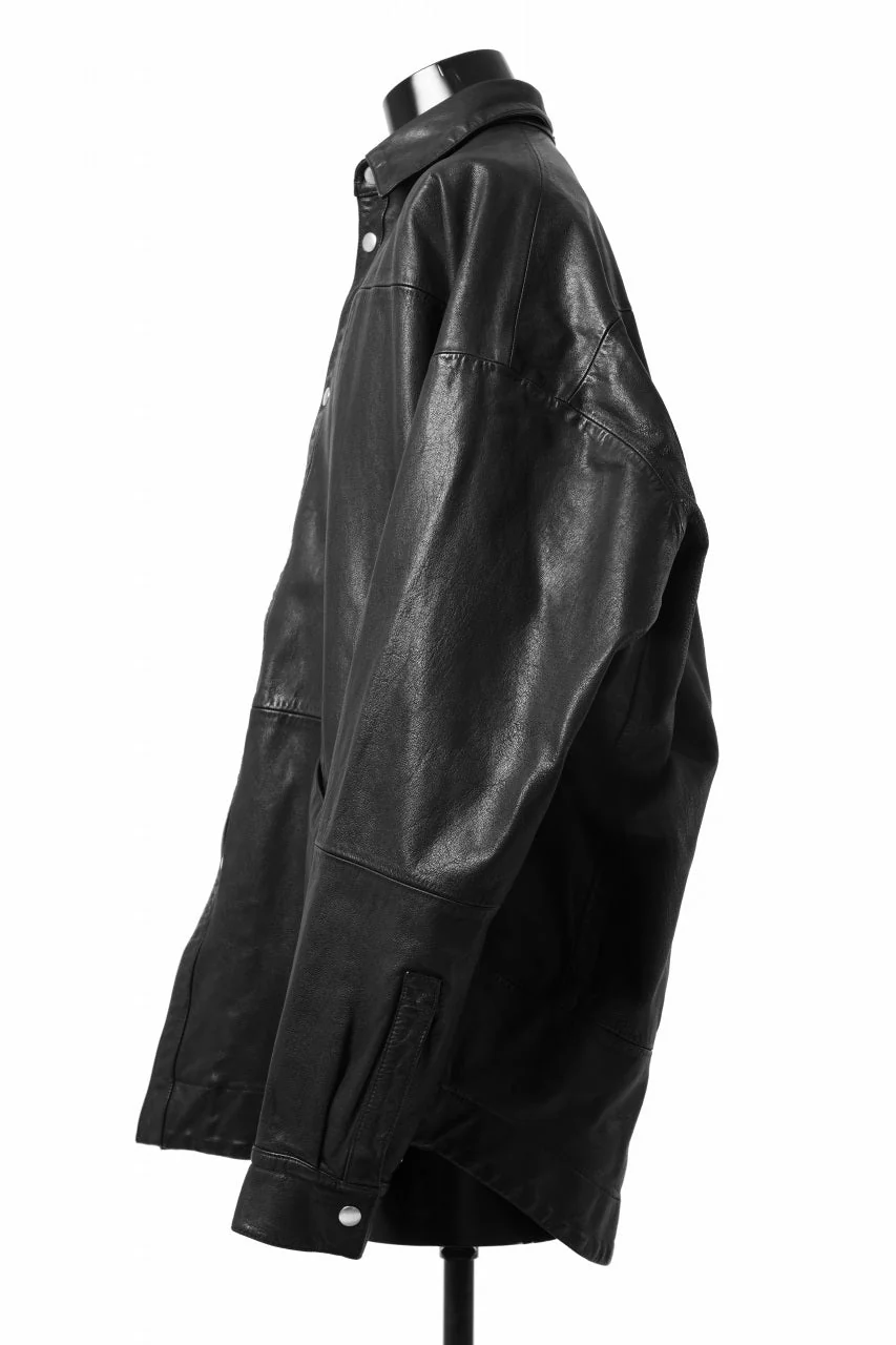 A.F ARTEFACT SNAPPED COCOON SHIRT-JACKET / SOFT GOAT LEATHER (BLACK) - Image 26