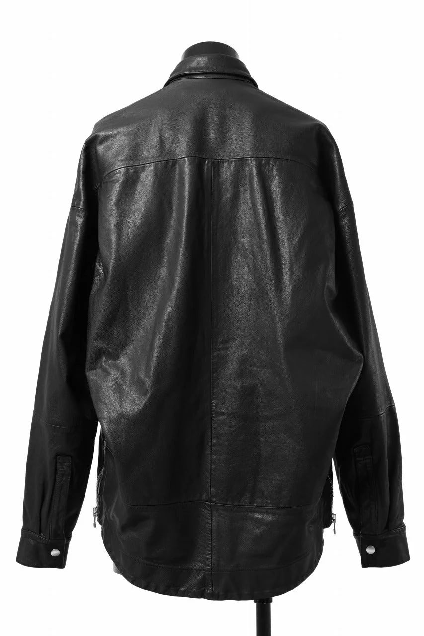 A.F ARTEFACT SNAPPED COCOON SHIRT-JACKET / SOFT GOAT LEATHER (BLACK) - Image 27