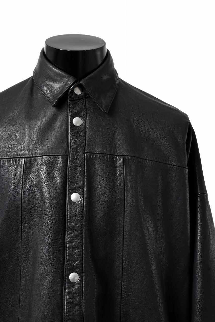 A.F ARTEFACT SNAPPED COCOON SHIRT-JACKET / SOFT GOAT LEATHER (BLACK) - Image 31