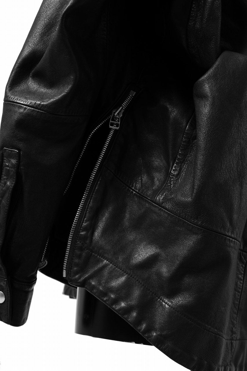A.F ARTEFACT SNAPPED COCOON SHIRT-JACKET / SOFT GOAT LEATHER (BLACK) - Image 38