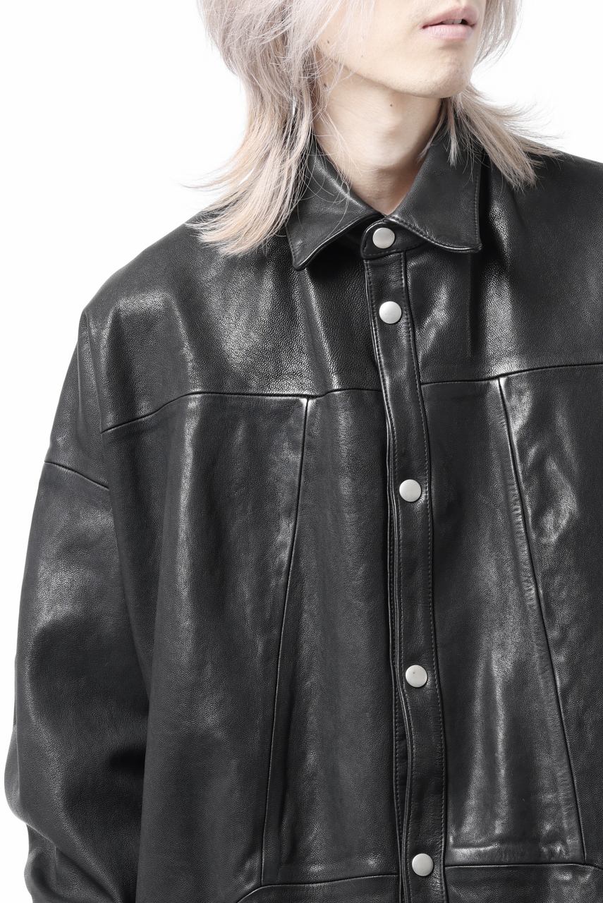 A.F ARTEFACT SNAPPED COCOON SHIRT-JACKET / SOFT GOAT LEATHER (BLACK) - Image 43
