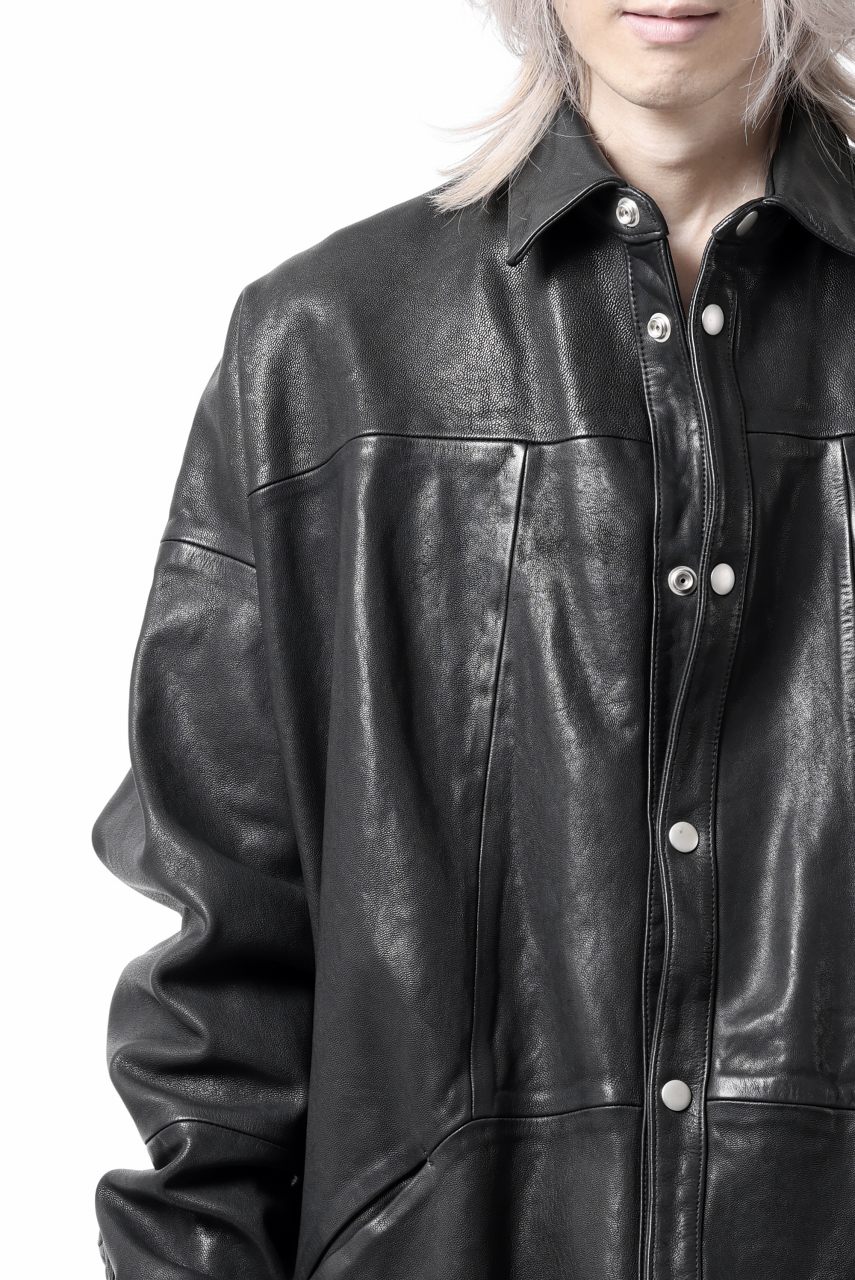 A.F ARTEFACT SNAPPED COCOON SHIRT-JACKET / SOFT GOAT LEATHER (BLACK) - Image 44
