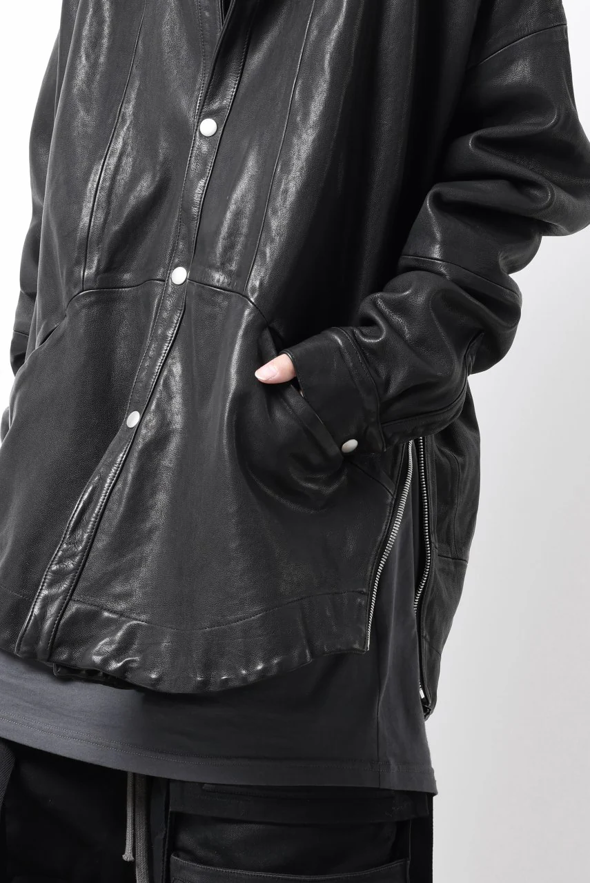 A.F ARTEFACT SNAPPED COCOON SHIRT-JACKET / SOFT GOAT LEATHER (BLACK) - Image 47