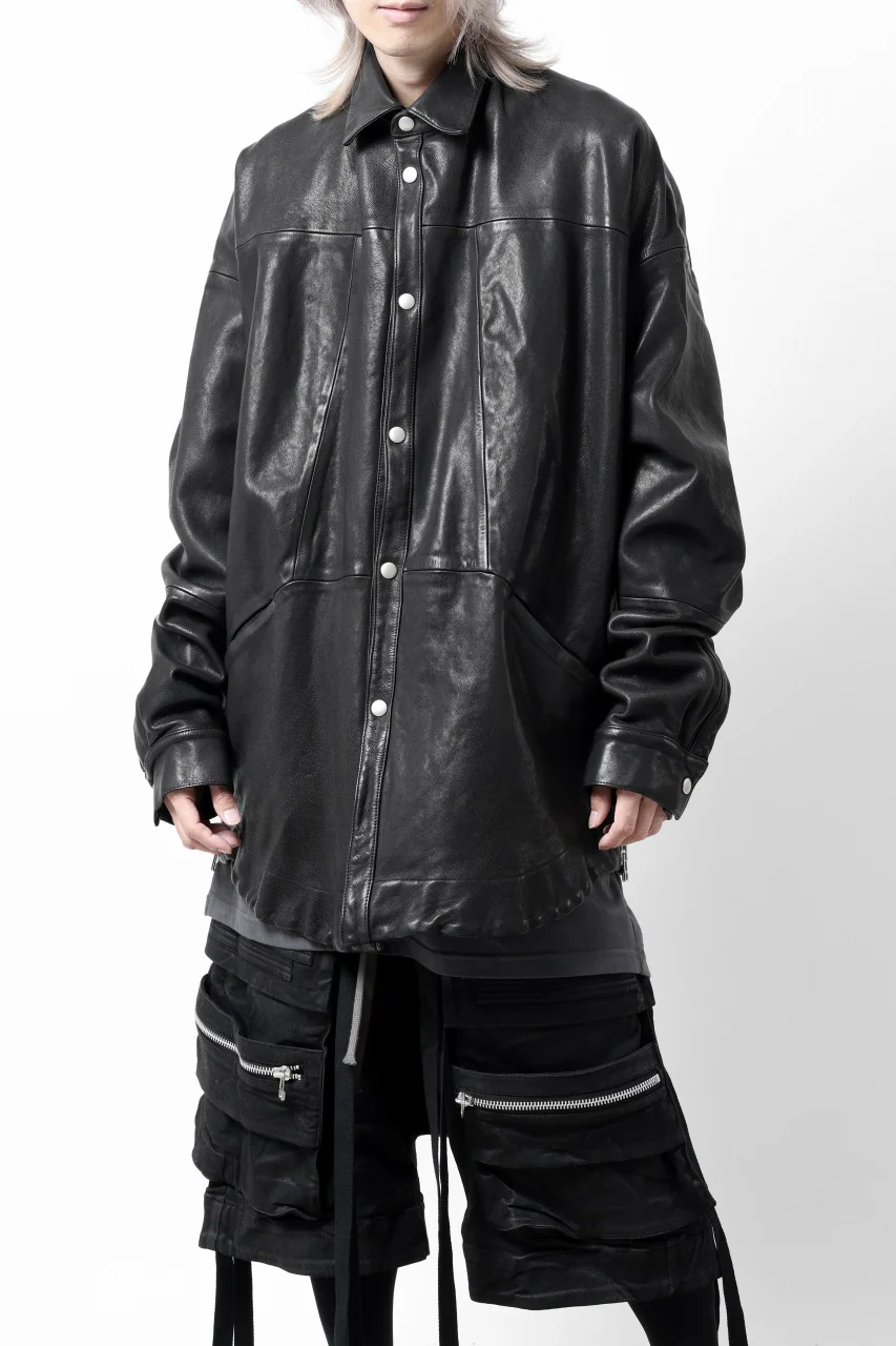 A.F ARTEFACT SNAPPED COCOON SHIRT-JACKET / SOFT GOAT LEATHER (BLACK) - Image 5