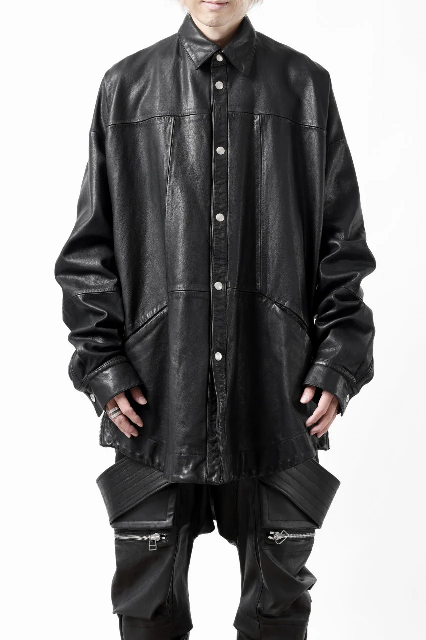 A.F ARTEFACT SNAPPED COCOON SHIRT-JACKET / SOFT GOAT LEATHER (BLACK) - Image 50