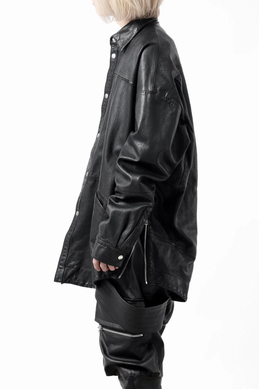 A.F ARTEFACT SNAPPED COCOON SHIRT-JACKET / SOFT GOAT LEATHER (BLACK) - Image 52