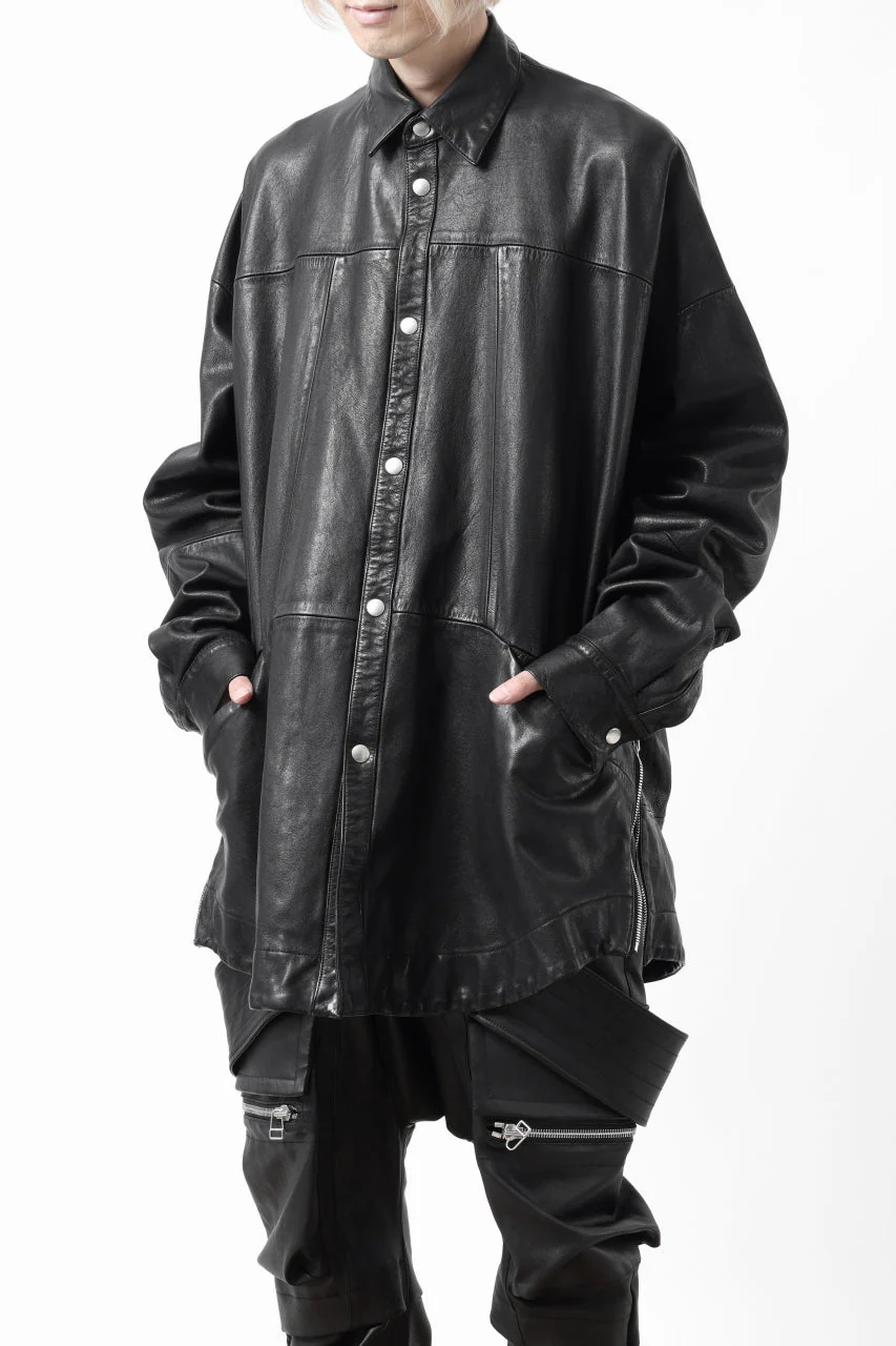 A.F ARTEFACT SNAPPED COCOON SHIRT-JACKET / SOFT GOAT LEATHER (BLACK) - Image 55