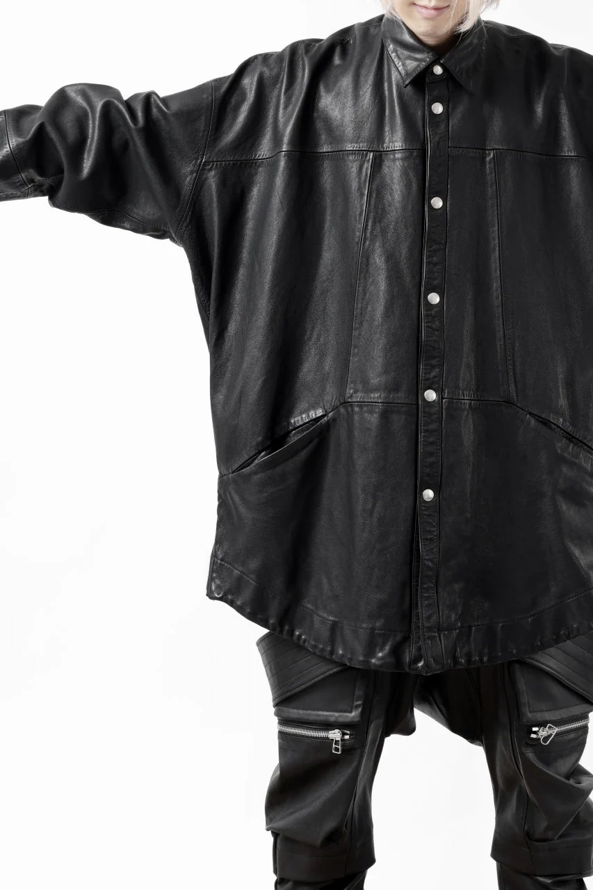 A.F ARTEFACT SNAPPED COCOON SHIRT-JACKET / SOFT GOAT LEATHER (BLACK) - Image 56