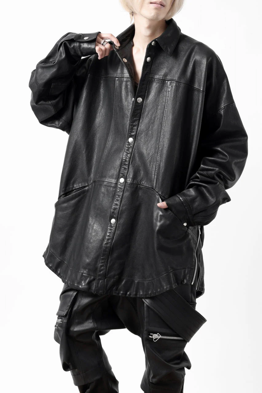 A.F ARTEFACT SNAPPED COCOON SHIRT-JACKET / SOFT GOAT LEATHER (BLACK) - Image 58