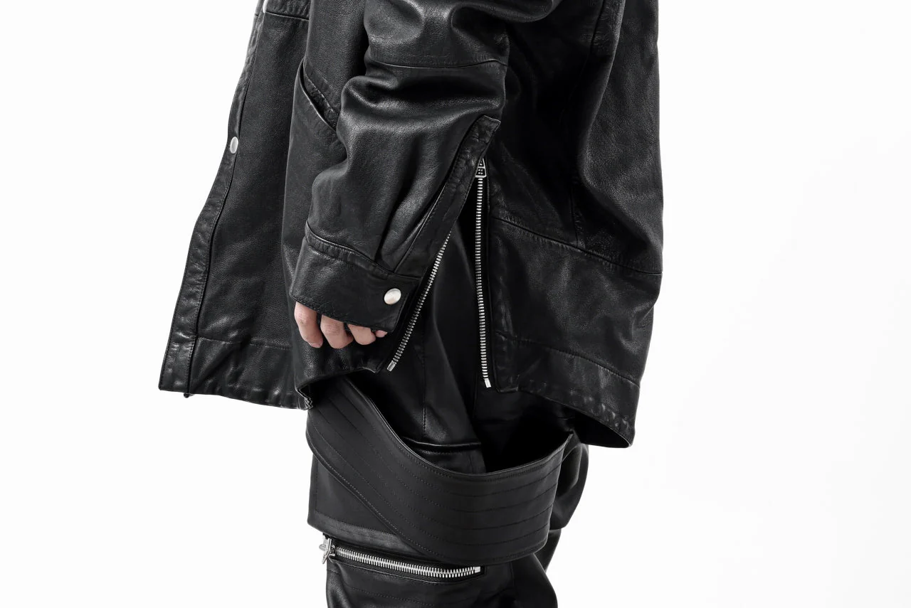 A.F ARTEFACT SNAPPED COCOON SHIRT-JACKET / SOFT GOAT LEATHER (BLACK) - Image 65