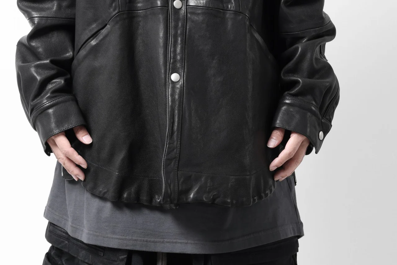 A.F ARTEFACT SNAPPED COCOON SHIRT-JACKET / SOFT GOAT LEATHER (BLACK) - Image 69