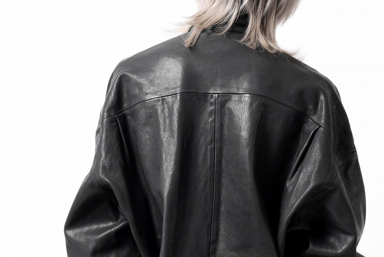 A.F ARTEFACT SNAPPED COCOON SHIRT-JACKET / SOFT GOAT LEATHER (BLACK) - Image 70